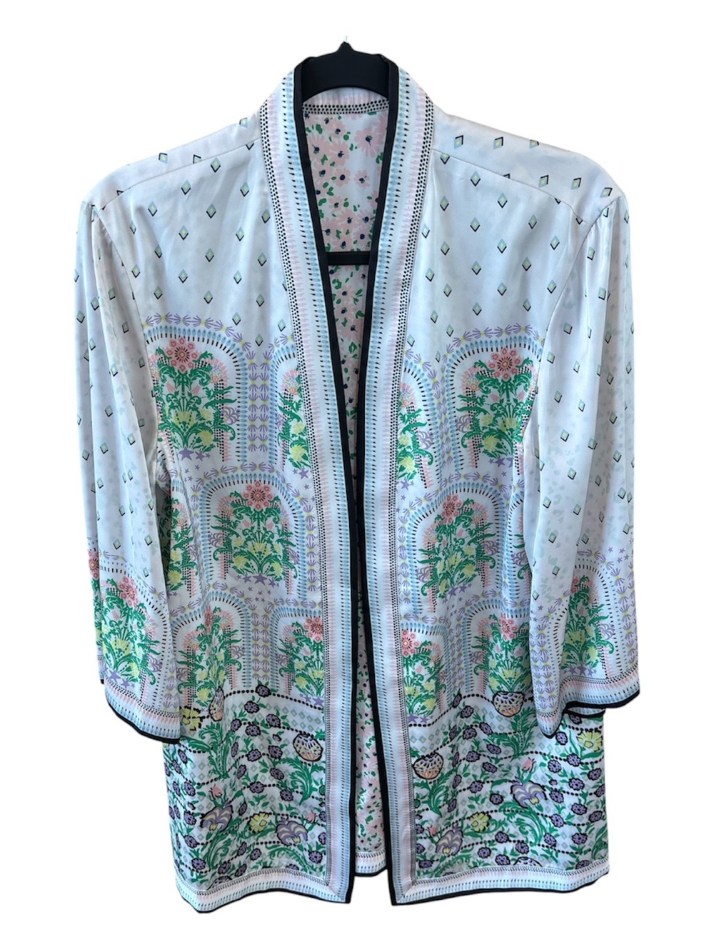 Alice & Olivia Koko Sun valley Trellis Reversible  Kimono - Green & Pink Print